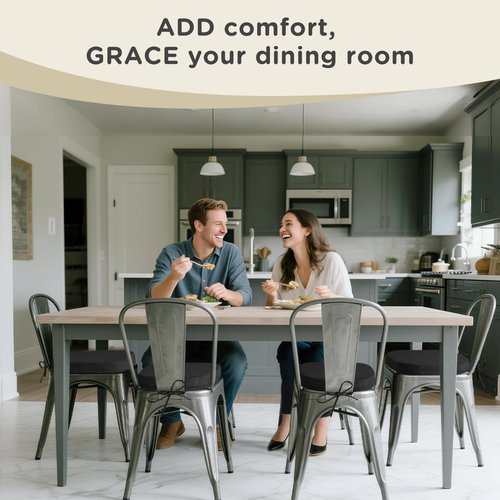 AddGrace Set of 6 Chair Cushions for Metal Dining Chairs 14x14 Chair Pads with Ties Non Slip Thick Seat Cushions with Textured and Removable Cover (4, Black)