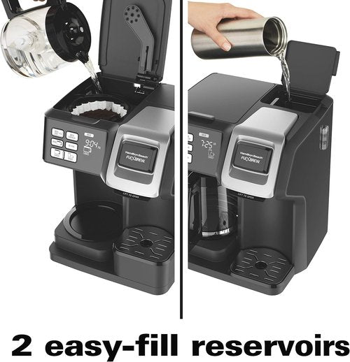 Hamilton Beach FlexBrew Coffee Maker - 2-Way Brewing for K-Cup Pods & Grounds | 12-Cup Capacity, Black & Silver