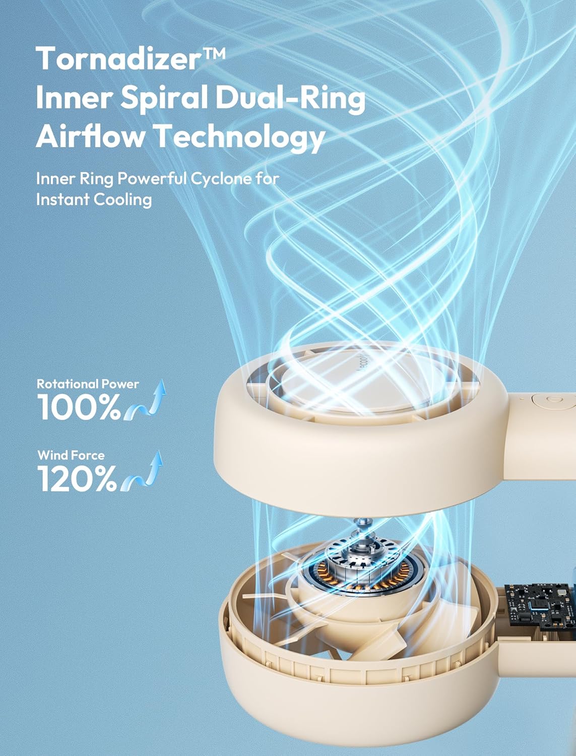 Aecooly Portable Handheld Turbo Fan - 16H Max Cooling Time, 5 Speeds, USB Rechargeable | Beige