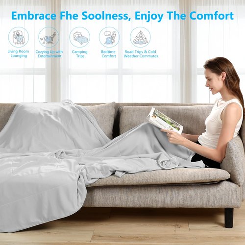 Cooling Comforter, Cooling Blanket Queen Size - Soft & Breathable All-Season Quilt for Bed, Sofa, or Travel, Machine Washable Queen Size Bedding (90"x90", Grey)