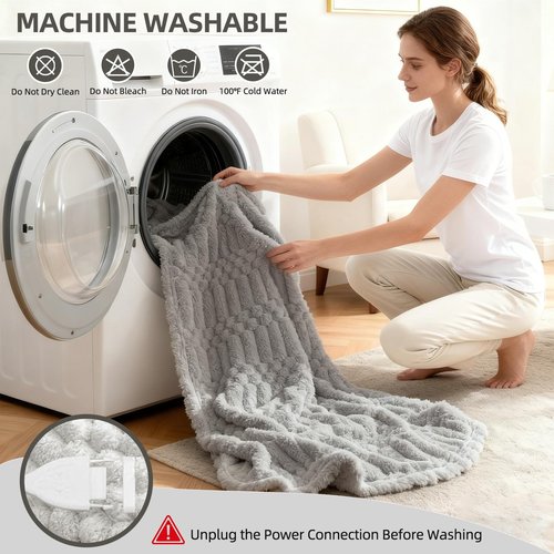 Eastsora Heated Blanket Flannel Blanket Throw, 50"X 60"Electric Heating Blanket with ETL & FCC & 12 Heating Levels & Auto Shut Off，Machine Washable (Light Gray)
