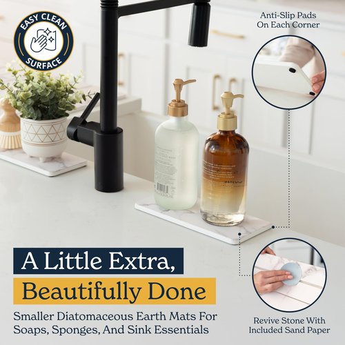 Oleex 3-Pack Stone Dish Drying Mat Set for Kitchen Counter-Collapsible Diatomaceous Earth Pad Absorbs Water & Dries Dishes Fast | Includes 1 Large 24”x16” & 2 Small 4”x9” Non-slip, Odor-Resistant Mats
