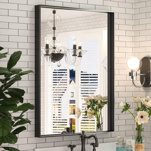 Keonjinn Black Bathroom Mirror - 22 x 30 Inch Brushed Black Framed Rectangle Vanity Mirror | Modern Farmhouse Design