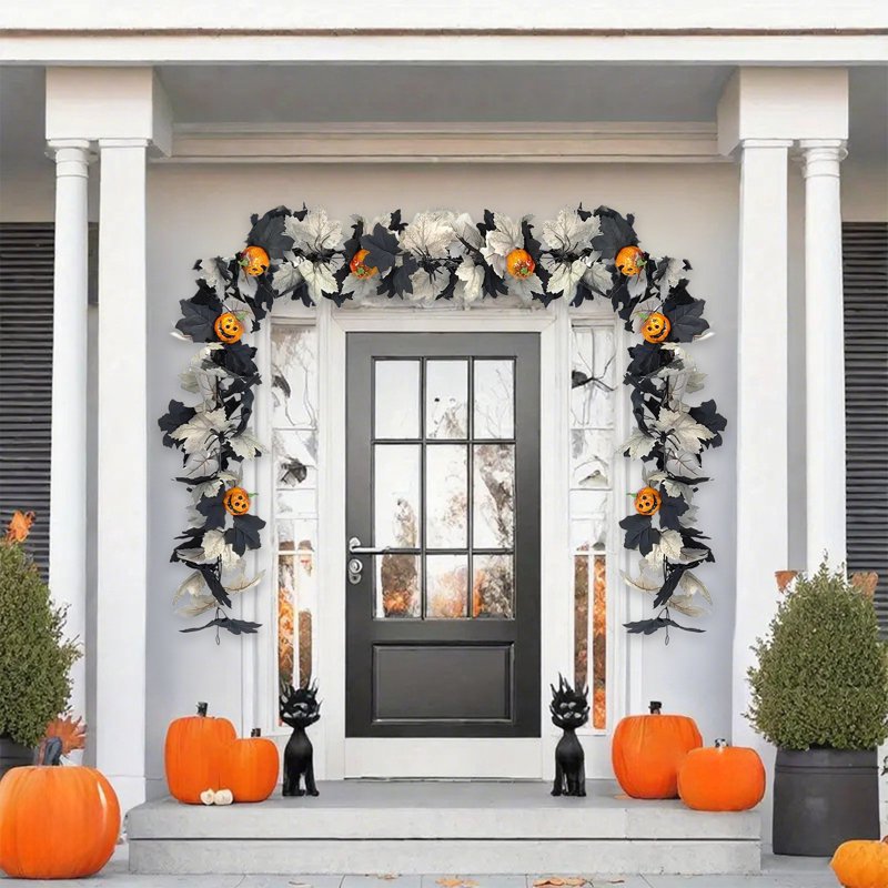 Halloween Garland Decor - 68.9in Black Fall Wreath for Wall Indoor - Variation C