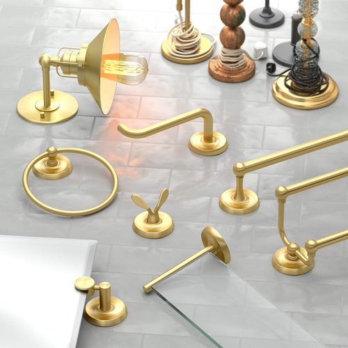 Gatco 5056 Designer II 2 Hook Double Robe Hook, Wall Mounted Hook for Bathroom Towels & Robes, Brushed Brass