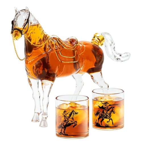 Kollea Birthday Gifts for Men Dad, Horse Whiskey Decanter Set with 2 Cowboy Glasses, Liquor Dispenser for Home Bar, Alcohol Gift for Boyfriend, Husband, Brother, Bourbon Vodka, Anniversary, Christmas