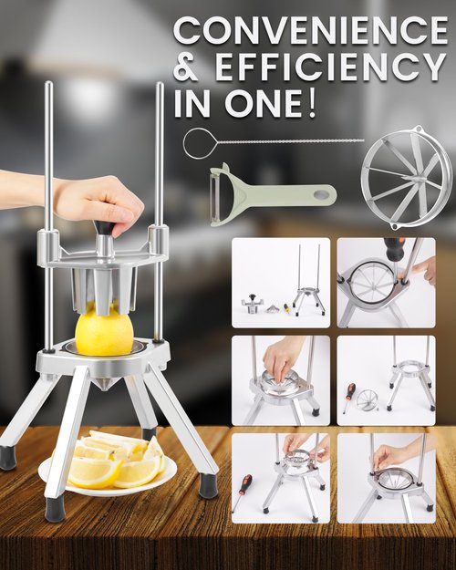 Ezcasch Lemon Cutter With Two 8 Wedges Commercial Lemon Slicer Stainless Steel Fruit Cutter Fruit Lemon Chopper Lemon Wedges Slicer Machine for Fruits and Vegetables for Home&Commercial Use