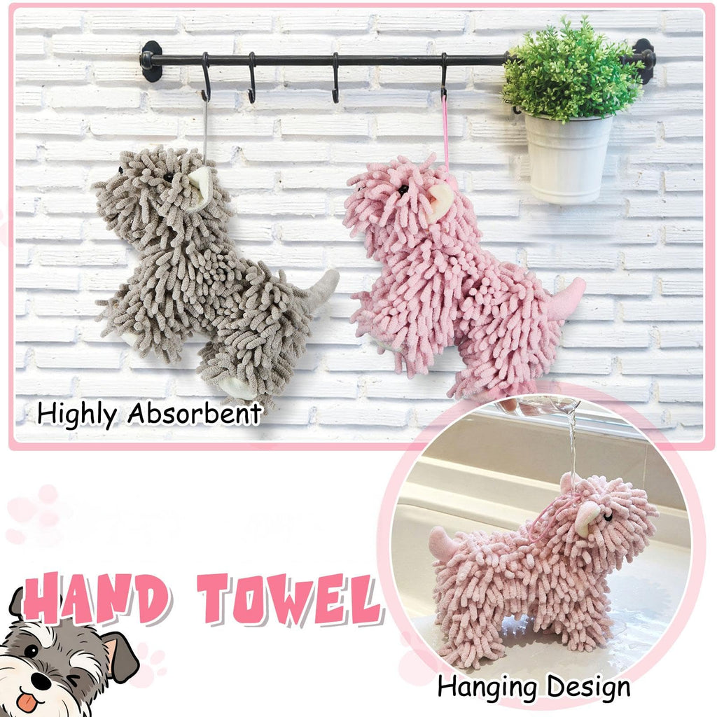 Tegeme 2 Pcs Chenille Dog Hand Towel Fuzzy Dog Towel Absorbent Microfiber Soft for Bathroom Kitchen Washstand (Grey Pink)