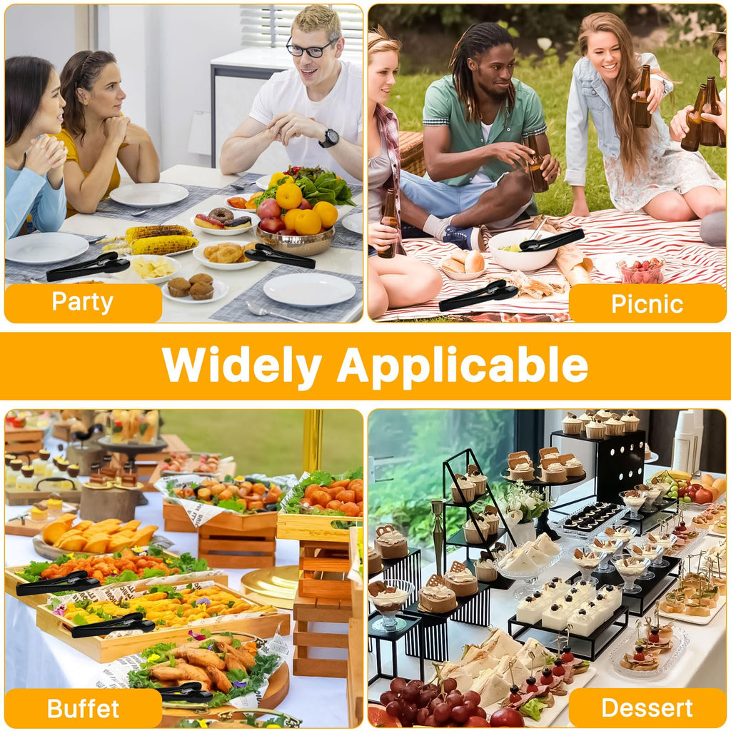 Boocalny 40Pcs Plastic Tongs for Serving Food, 9 Inch Thicken Plastic Serving Utensils Tongs, Heavy Duty Salad Tong, Disposable and Reusable Tong for Food Kitchen Buffets BBQ Events Catering, Medium