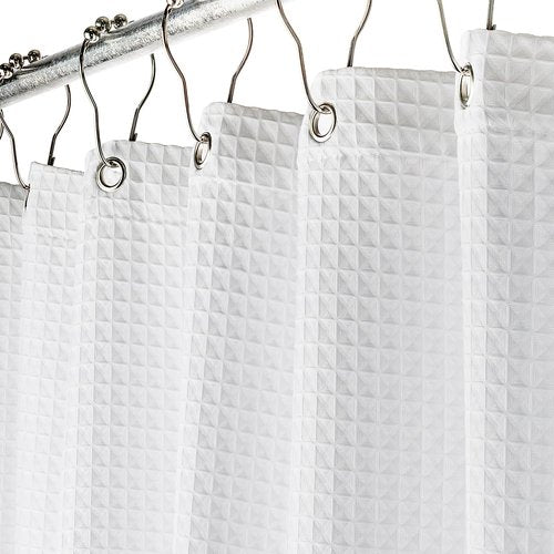 Creative Scents Fabric White Shower Curtain for Bathroom - 60" x 72" Spa, Hotel Luxury Matt Waffle Weave Square Design, Water Repellent, 230 GSM Weighty Cloth, for Decorative Bathroom Curtains