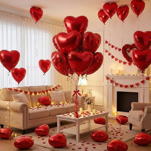 18 Inch Red Heart Balloons, 20 Pcs Heart Shaped Foil Balloons for Valentine‘s Day, Wedding, Birthday - 20 Red Balloons set- Support Helium - Party Decorations