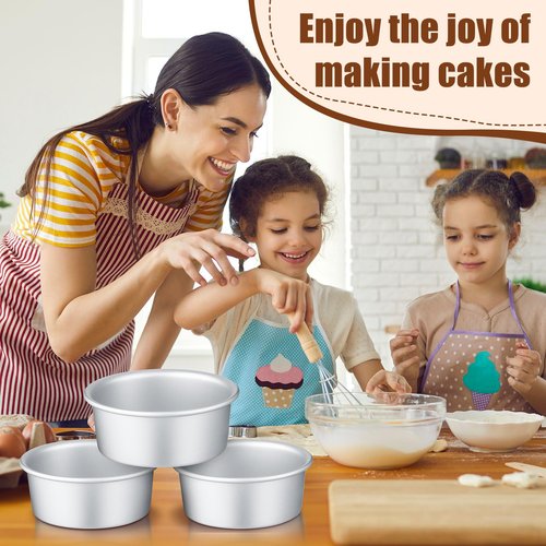Domensi 40 Pack Small 4 Inch Cake Pan Aluminum Mini Round Cake Baking Pans Tins Set with 100 Pcs Parchment Paper Rounds Non Toxic Healthy Leakproof Easy Clean Mirror Finish Dishwasher Safe