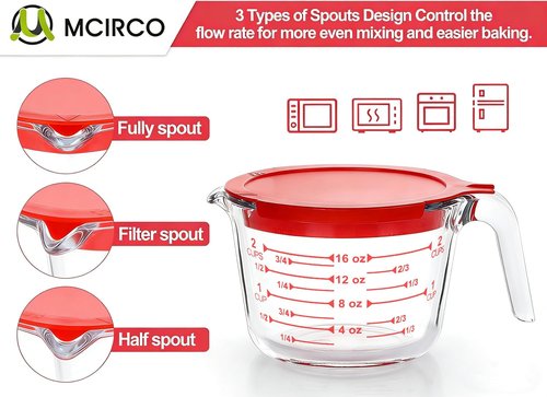 MCIRCO Glass Measuring Cups Set - 6 Pcs with Lids, 1-Cup, 2-Cup, 4-Cup Nesting Jugs for Kitchen Use