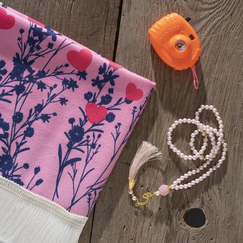 HSR Kids Prayer Mat Muslim with Islam Prayer Beads - Islamic Gifts with Toy Camera, Travel Prayer Mat for Kids Prayer Rug with Box, Portable Prayer Matt Islam, Pink