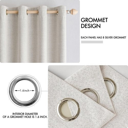 MIULEE Blackout Curtains - 100% Linen Textured Thermal Insulated Drapes | Cream White, 52 x 63 Inch (2 Panels)