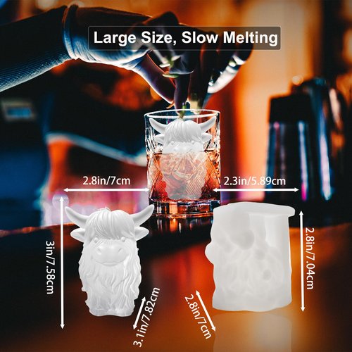 SIUPER 3D Highland Cow Ice Cube Silicone Molds Tray for Whiskey, Cocktail, Drink, Bar; Rich Details. Fun Animal Mold for DIY Taba Squishy Chocolate Soap Candle Resin Gift for Women Girls Boys; 2 Pack