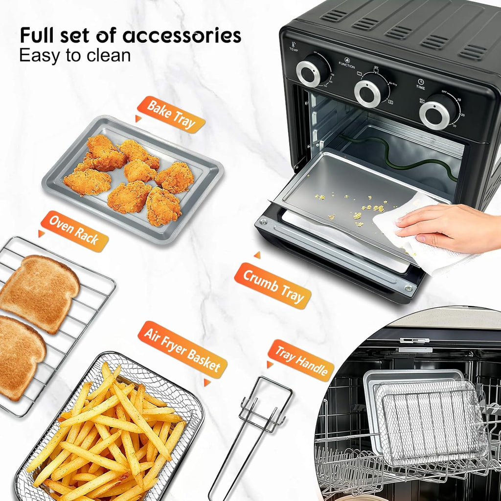 Skiennix 10QT Air Fryer Toaster Oven Combo - 5-in-1 Functions, 3-Layer Cooking, Visible Window, Ideal for Small Kitchens
