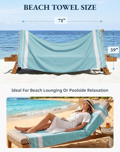 LANE LINEN Oversized Beach Towel - Quick Dry, Sand Free, Lightweight Travel Towel | 39"x71", Aqua - 4 Pack