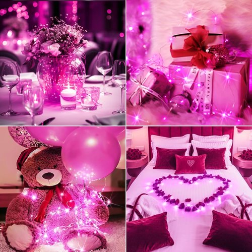 Btfarm Pink Fairy Lights - 7ft Battery Operated Twinkle String Lights | 20 LED Waterproof for Valentine's Day & Weddings