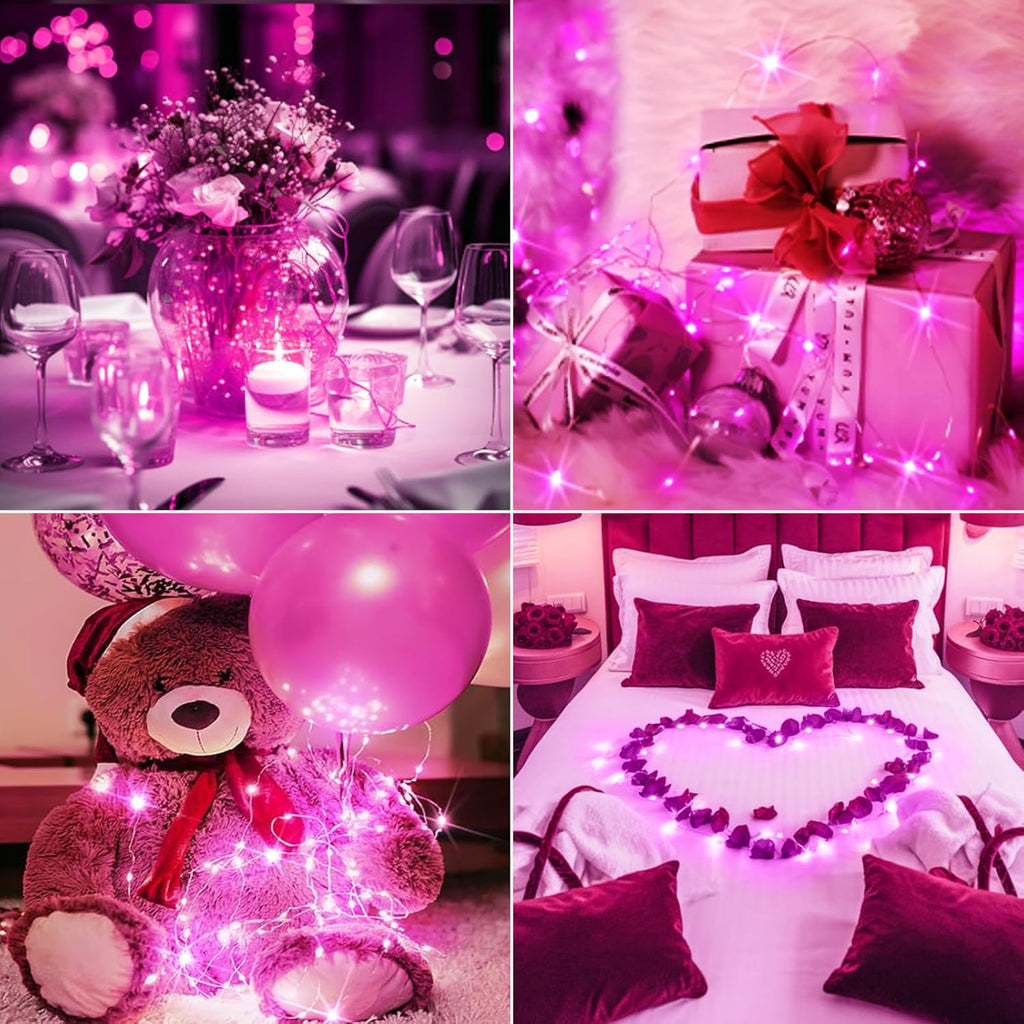 Btfarm Pink Fairy Lights - 12 Pack Battery Operated Twinkle String Lights | 7ft Waterproof for Weddings & Decor