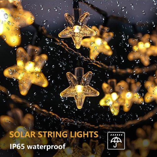 L LAMPOP Fairy Lights with 8 Lighting Modes Solar Powered Outdoor Waterproof IP65 Lights of 20 LED Crystal Star Hanging Light for Balcony Party Decor, Wedding,Party,Camping (Warm White)