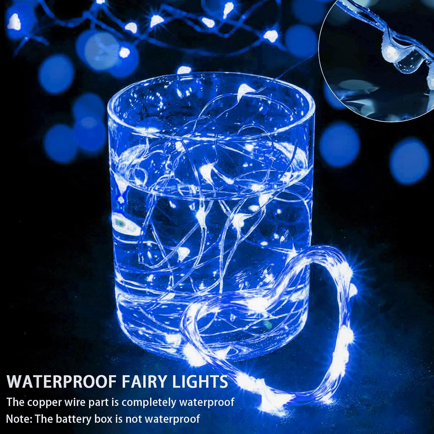 Blue Fairy Lights by [Brand Name] - 50 Pack 7Ft 20 LED Twinkle String Lights | Battery Operated & Waterproof for Weddings, Parties, and Holidays