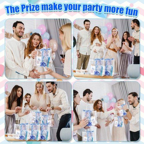 Reallnaive 43 Pcs Baby Shower Prizes for Player Winner Wedding Bridal Shower Favor Gifts Including Glass Cups Aromatherapy Candle Eye Mask Hair Band Greeting Card Pen Ribbon Gift Bag(Bear Style,Blue)