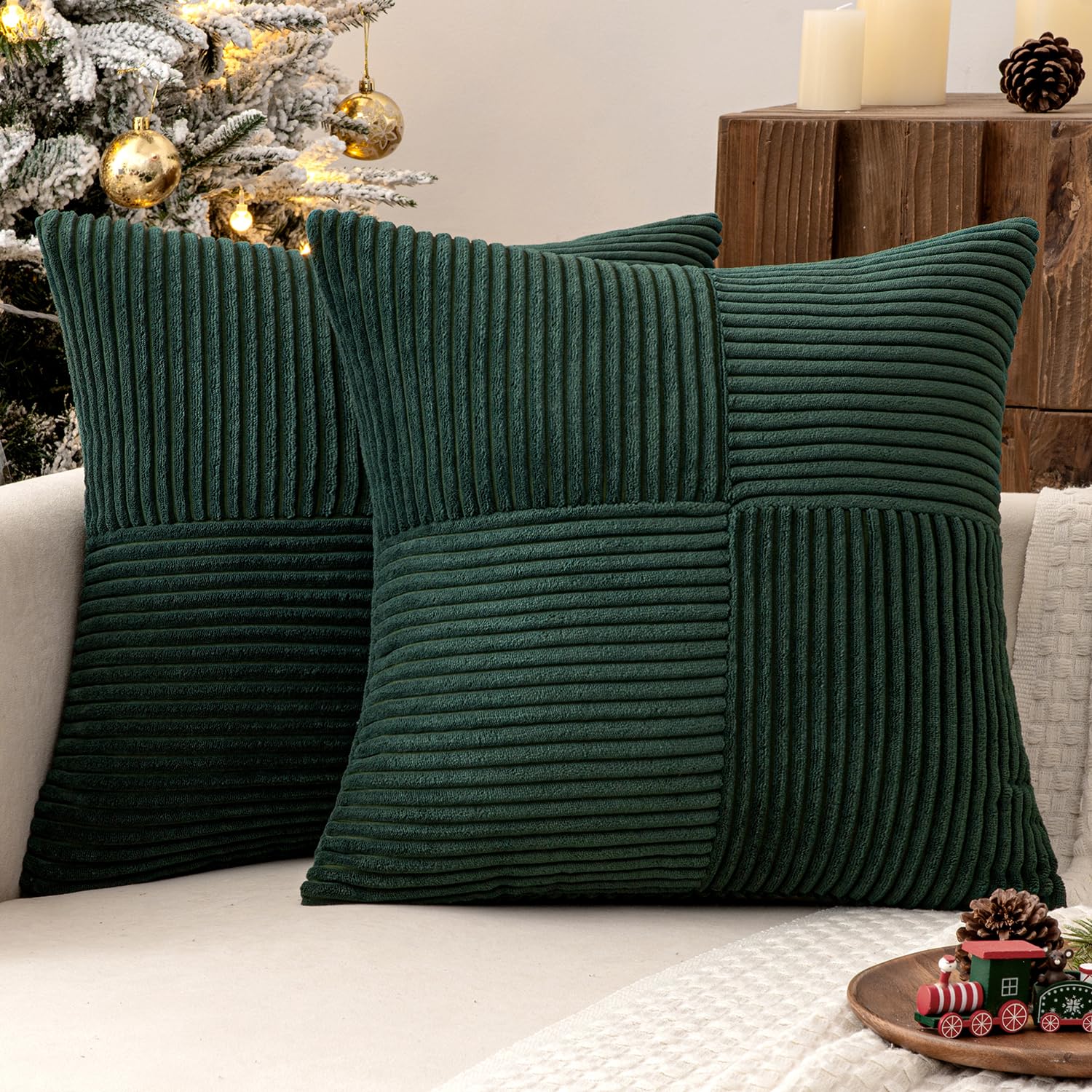 MIULEE Burgundy Decorative Throw Pillow Covers 18x18 Inch for Couch Bed Sofa Pack of 2 Boho Farmhouse Throw Pillows Soft Cross Corduroy Patchwork Textured Cushion Cases