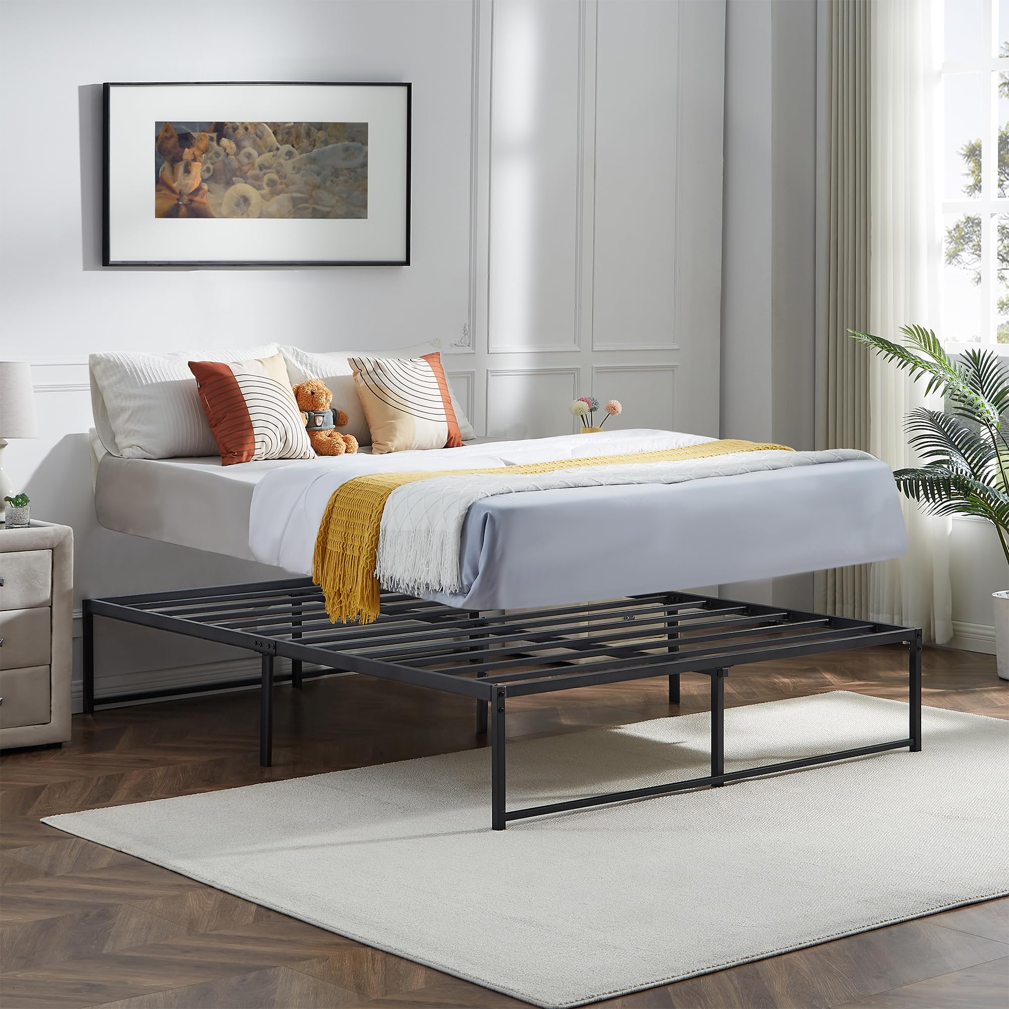VECELO 14" Queen Bed Frame/Metal Platform Mattress Foundation/No Box Spring Needed