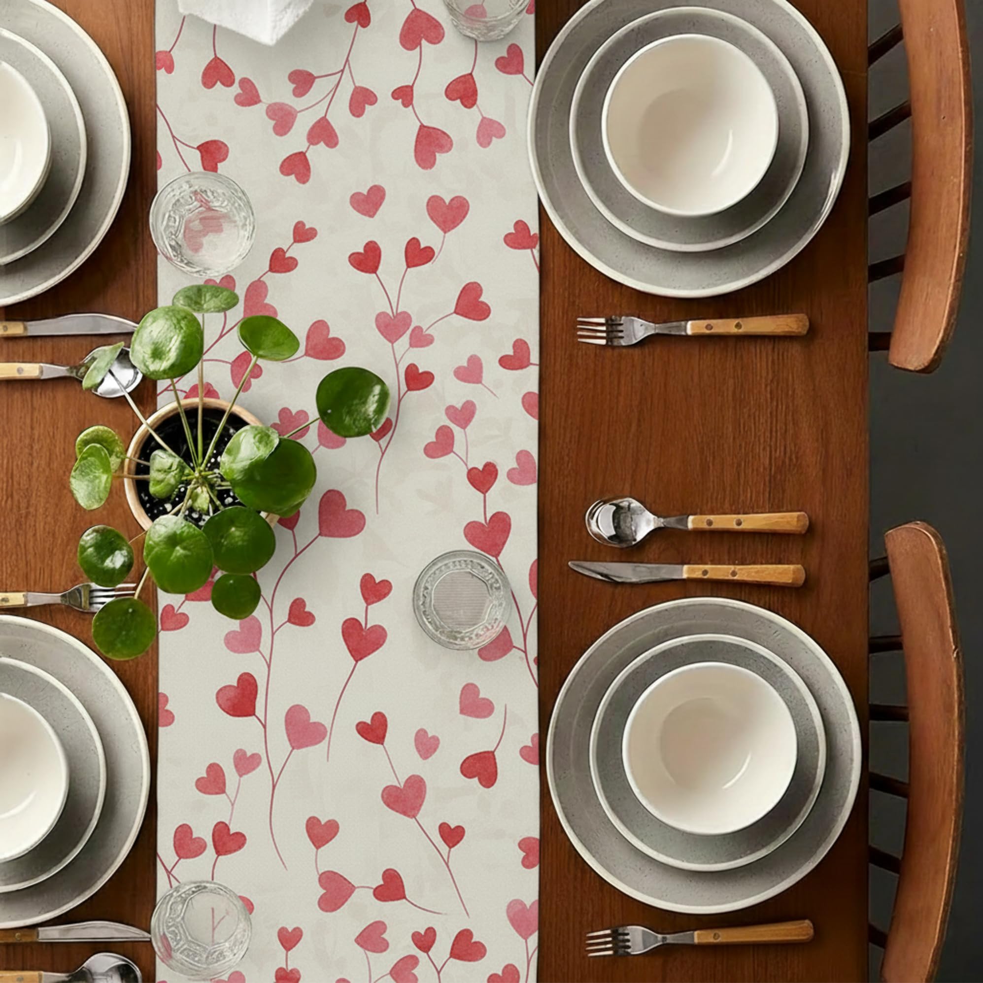 Pink Love Valentine Table Runner 13x72 Inch, Heart Pattern Decor for Dining Table, Kitchen, Anniversary, Wedding, and Party Decorations
