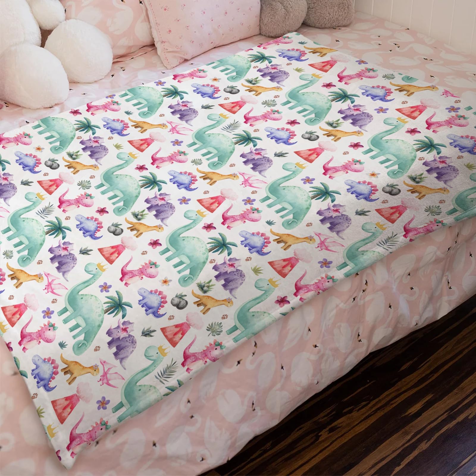HawSkgFub Dinosaur Baby Blanket for Girls Gift Pink Purple, Tropical Dino Lover Flannel Fleece Nursery Bed Swaddle Receiving Blankets, Soft Lightweight Newborn Toddler Infant Crib kids Bedding 30 x 40