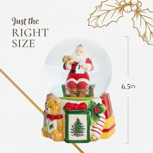 Spode Christmas Tree Santa Clause Winter Wonderland Snow Globe, Plays Soothing Music - Durable Dolomite, Personalized Collectible Holiday Gift - Great for Christmas, Weddings, Home Décor