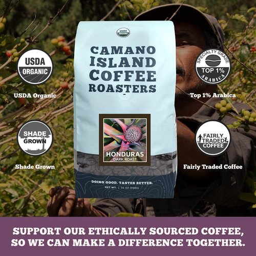 Camano Island Coffee Roasters Roasters Honduras Dark Roast, Ground 2lb, Fresh Small Batch Roasted, USDA Organic, Fairly Traded, Shade Grown Top 1% Arabica - Molasses, Brown Sugar, Cinnamon Flavor