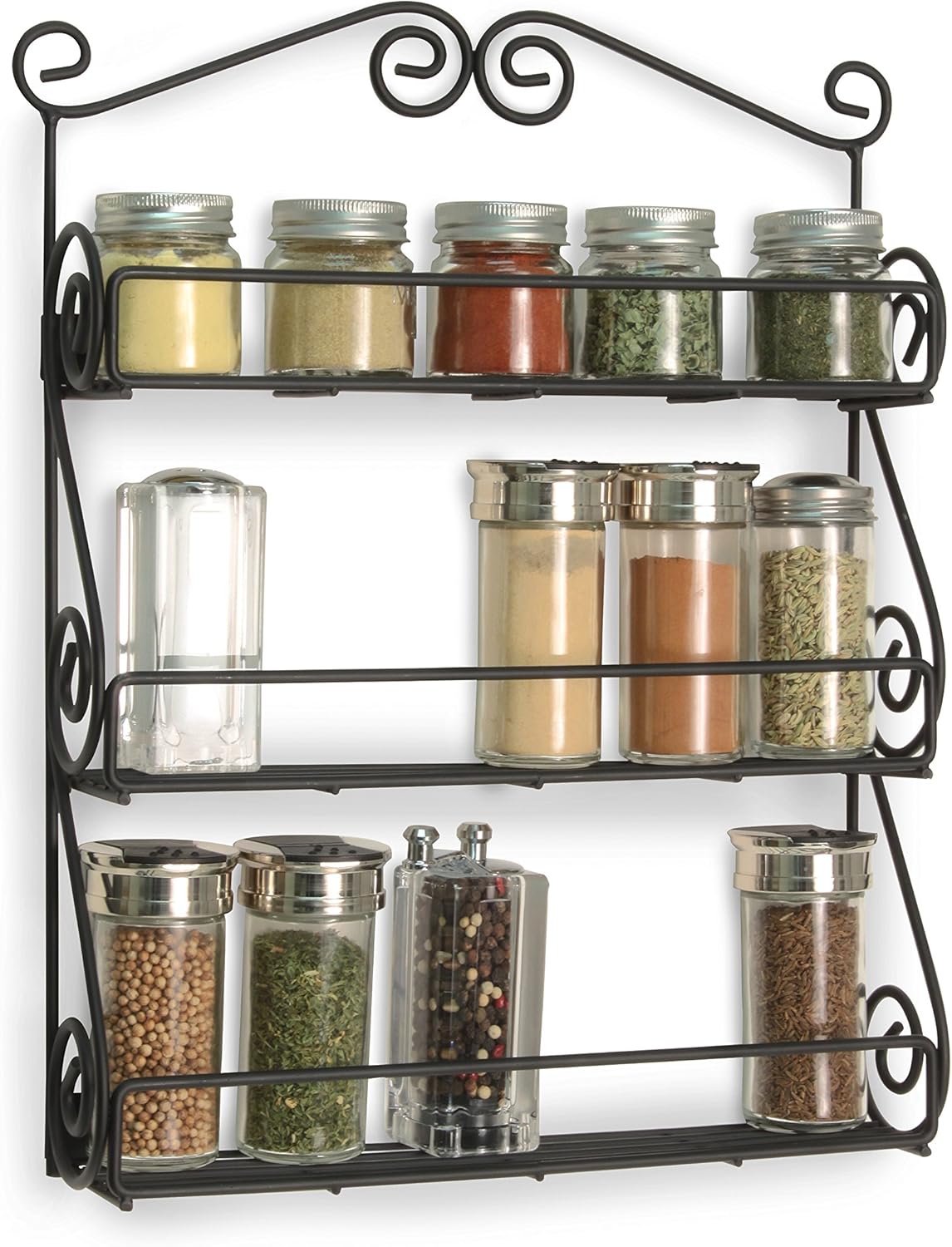 Spectrum Diversified 3-Tier Wall-Mounted Spice Rack Organizer - Traditional Design for Kitchen & Cabinet