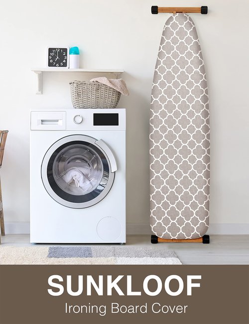 Sunkloof Ironing Board Cover and Pad 15"x54" Extra Thick Natural Cotton, Scorch and Stain Resistant Padding, Standard Size Iron Board Cover with Fasteners Heavy Duty Elastic Edge, Heatproof