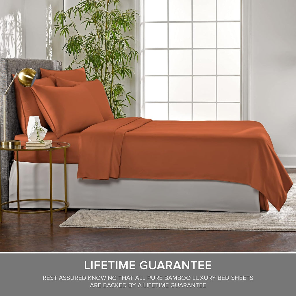 Pure Bamboo Split King Sheets - 100% Organic Viscose Bed Sheet Set, Soft & Cooling, Terracotta