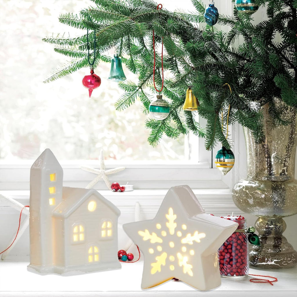 Regine Switzerland Ceramic Christmas Village Houses - White Small Tabletop Figurines for Festive Home Decor
