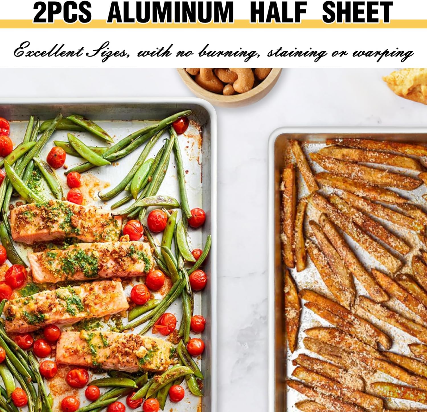 Umite Chef Baking Sheet Pan Set - Commercial Quality Aluminum Cookie Sheets | Warp Resistant, 3 Sizes