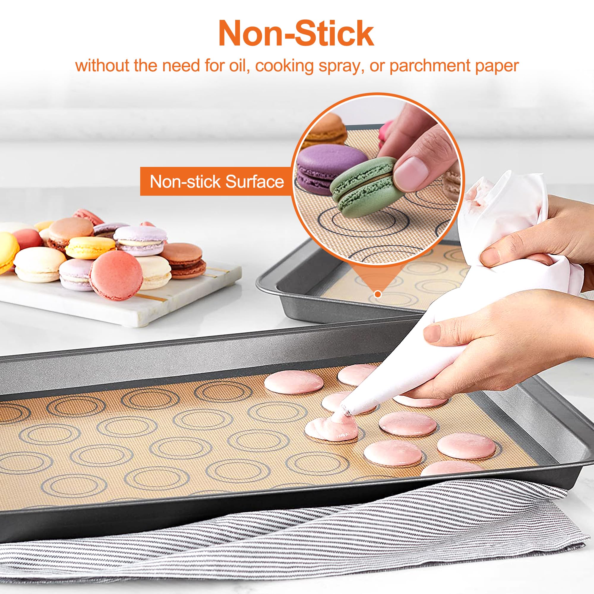 HOOMIL Macaron Silicone Baking Mats, 15"x10", Non-Stick, Reusable, Food Safe, Jelly Roll Sheet Size Silicone Mat, Pack of 2