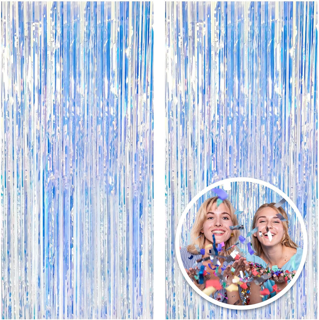 Skiennix 2 Pack Foil Curtain Backdrop - Iridescent Metallic Tinsel Fringe for Parties & Events