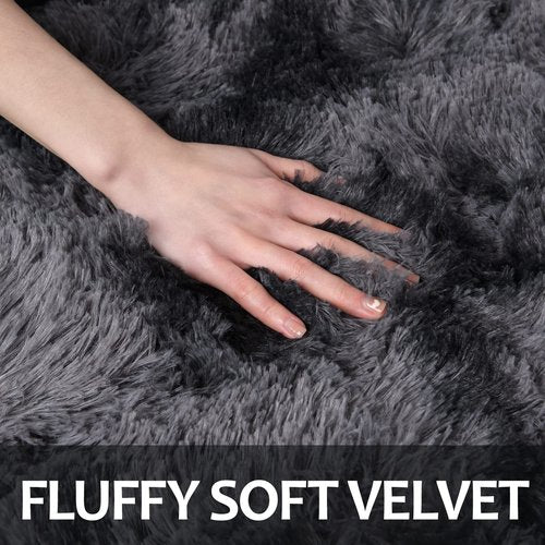 Hutha 6x9 Large Area Rugs for Living Room, Super Soft Fluffy Modern Bedroom Rug, Tie-Dyed Dark Grey Indoor Shag Fuzzy Carpets for Girls Kids Nursery Room Home Decor