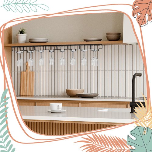 Kritkin 8 Row Wine Glass Rack Under Cabinet Holds up to 16-24 Glasses Under Cabinet Stemware Wine Glass Holder Extreme Large Hanger Hanging Wine Glass Holder for Cabinet Kitchen Bar Counter Black