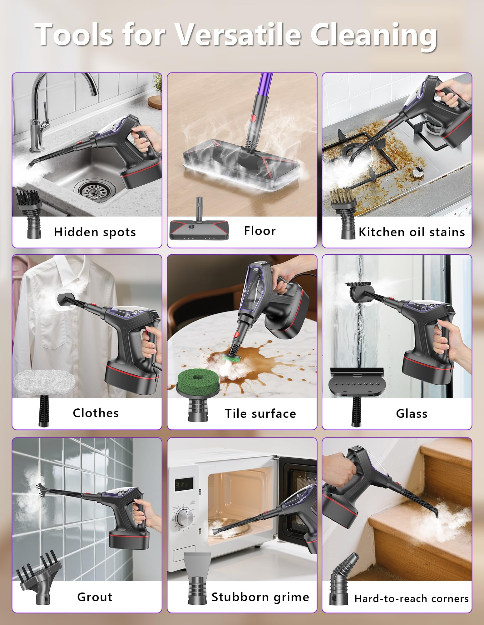Steam Mop for Floor Cleaning, Heavy Duty All-in-One Steam Cleaner for Home with Detachable Handheld Steamer, for Hardwood, Tile, Walls, Grout, Windows, Furniture and Decks
