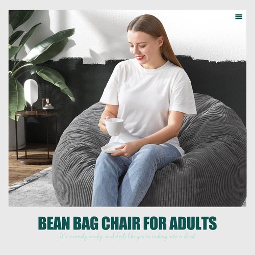 Hobestluk 3.5FT Bean Bag Chair Large Bean Bag with Filler Included Bean Bag Chairs for Adults Teardrop Bean Bag Chair with Removable Cover for Bedroom Living Room - (Large, Grey)