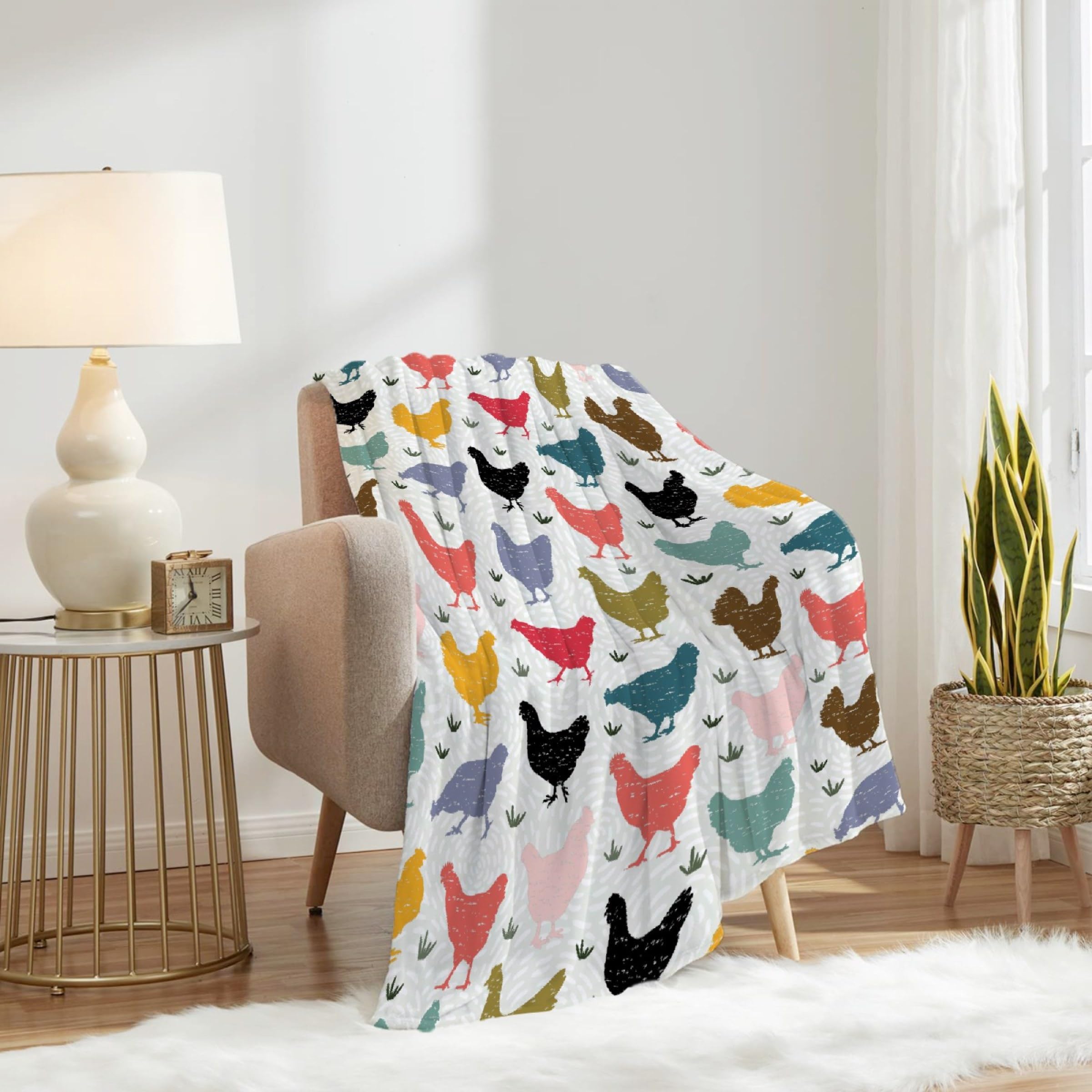 JOCASA Colorful Chicken Blanket Gifts Flannel Lightweight Soft Cozy Blankets Throws Bedding Kids Adult Farm Chickens Gift Couch Sofa Bedroom Girls Boys All Season 60"x80" for Adult