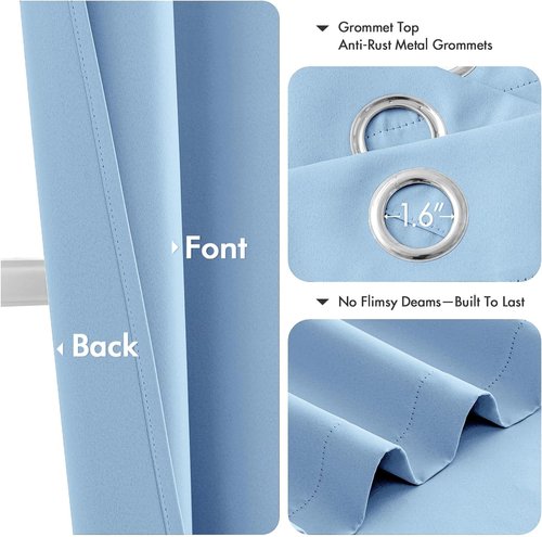 MIULEE Sky Blue Blackout Curtains - Thermal Insulated Room Darkening Drapes | 54 Inches Long, 2 Panels