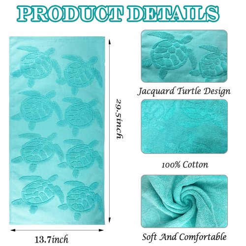 UHRMF 2 Pcs Sea Turtle Hand Towels for Bathroom 100% Cotton Jacquard Weave Teal Turquoise Coastal Beach Guest Hand Towels Bathroom Kitchen Towels Decor Accessories (Turtle Blue, 2*Hand Towel)