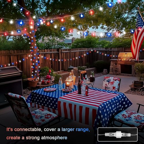 JMEXSUSS 100 LED Connectable Red, White, and Blue String Lights - 33ft Indoor/Outdoor Patriotic Decor with Remote & 8 Modes