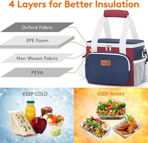 Lifewit Insulated Lunch Bag - Soft Cooler Tote for Adults | Holds 12 Cans (9L) - White, Red & Blue