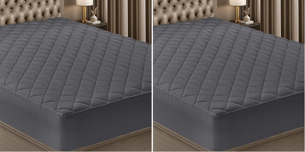 Utopia Bedding Quilted Fitted Mattress Pad - Queen Size, Elastic Cover, Machine Washable, Grey (Pack of 2)